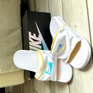 Nike- Cool White Slides with Iridescent trim
